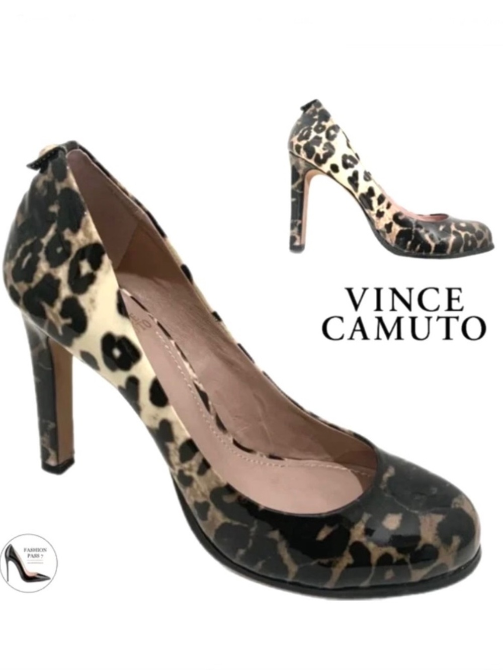 Vince Camuto Leopard Patent Leather Stiletto Heel Shoes Animal Print Pumps 8